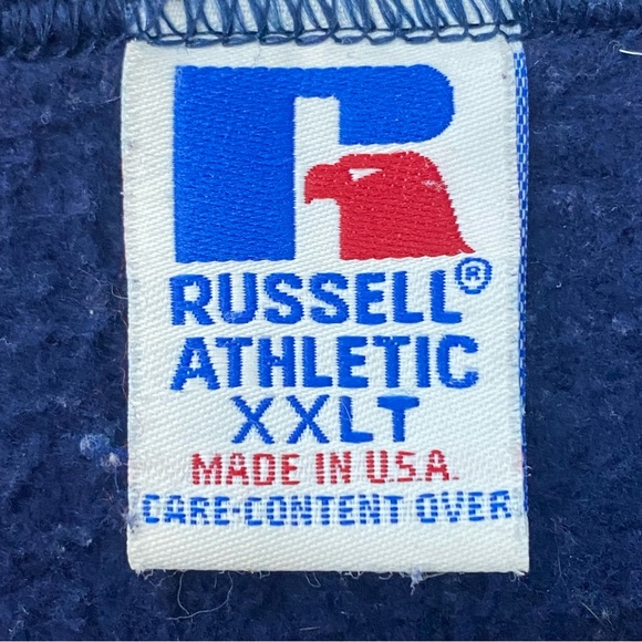 Vintage 90’s Russell Athletic Navy Blank Crewneck Sweatshirt Made in USA XXLT - Picture 6 of 7
